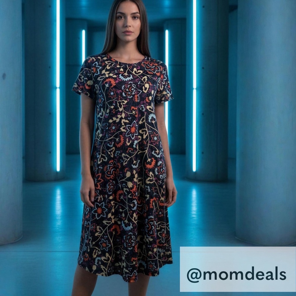 Lu laRoe Carly Swing Dress Front Pocket Loose & Relaxed Fit Stretchy XS 2-4